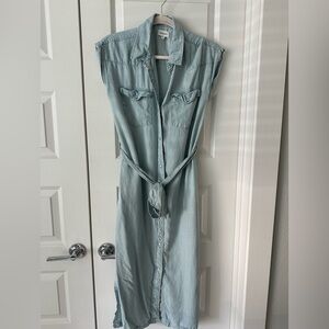 Thread & Supply Blue Size Small Denim Sleeveless Full Length With Slit Dress